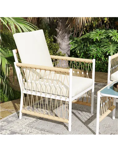 Outsunny 4 Piece Rattan Garden Furniture Set, 4 Seater Wicker Patio Conversation Set with 2 Armchairs, Loveseat, Glass Top Coffe