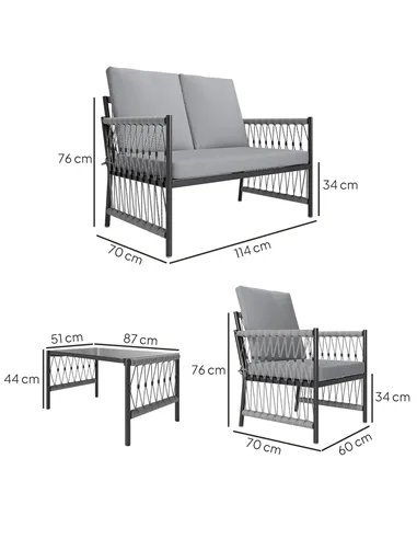 Outsunny 4 Piece Rattan Garden Furniture Set, 4 Seater Wicker Patio Conversation Set with 2 Armchairs, Loveseat, Glass Top Coffe