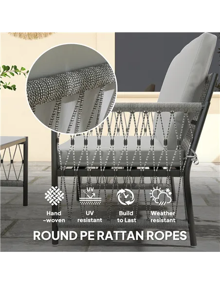 Outsunny 4 Piece Rattan Garden Furniture Set, 4 Seater Wicker Patio Conversation Set with 2 Armchairs, Loveseat, Glass Top Coffe