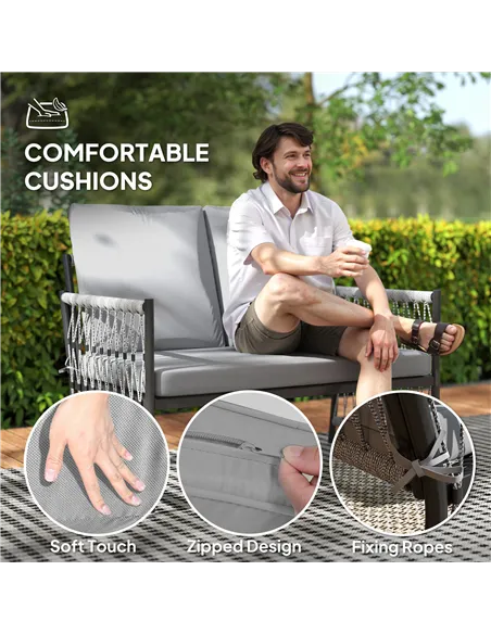 Outsunny 4 Piece Rattan Garden Furniture Set, 4 Seater Wicker Patio Conversation Set with 2 Armchairs, Loveseat, Glass Top Coffe