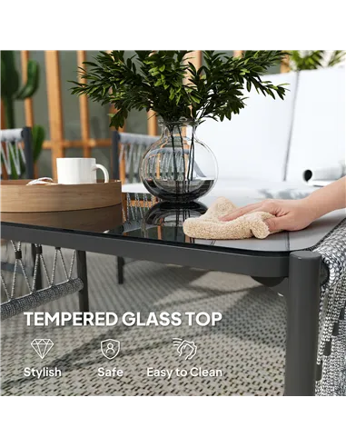 Outsunny 4 Piece Rattan Garden Furniture Set, 4 Seater Wicker Patio Conversation Set with 2 Armchairs, Loveseat, Glass Top Coffe