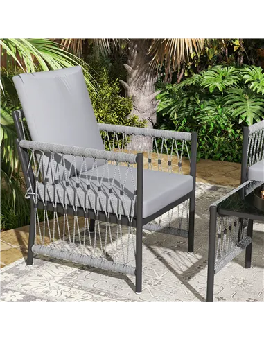 Outsunny 4 Piece Rattan Garden Furniture Set, 4 Seater Wicker Patio Conversation Set with 2 Armchairs, Loveseat, Glass Top Coffe