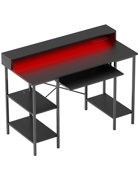 HOMCOM Computer Desk with LED Lights and Power Outlets, 120 x 55 cm Gaming Desk with Monitor Stand, Sliding Keyboard Tray and St