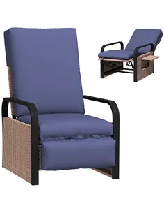 Outsunny 140° Reclining Rattan Armchair - Brown/Blue