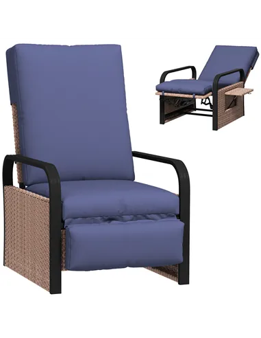 Outsunny 140° Reclining Rattan Armchair - Brown/Blue