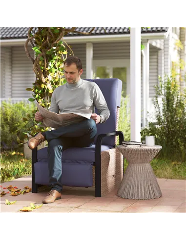 Outsunny 140° Reclining Rattan Armchair - Brown/Blue