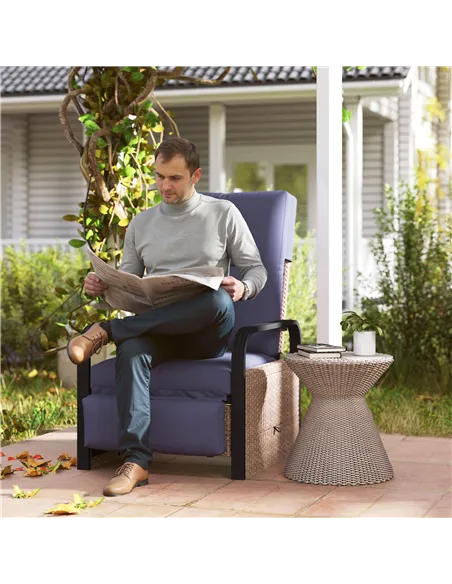 Outsunny 140° Reclining Rattan Armchair - Brown/Blue
