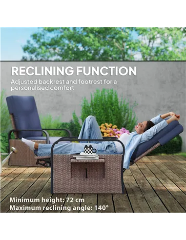 Outsunny 140° Reclining Rattan Armchair - Brown/Blue