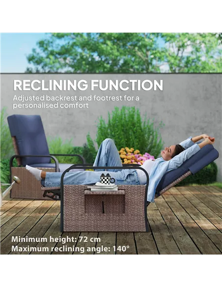 Outsunny 140° Reclining Rattan Armchair - Brown/Blue