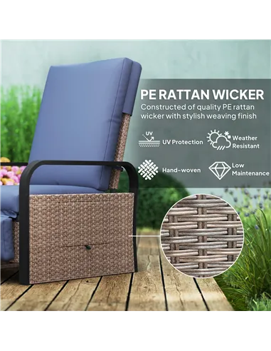 Outsunny 140° Reclining Rattan Armchair - Brown/Blue