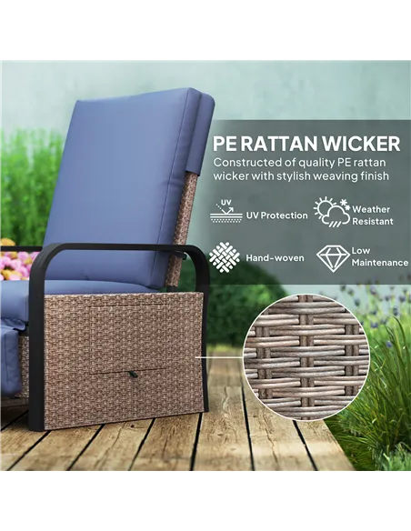 Outsunny 140° Reclining Rattan Armchair - Brown/Blue