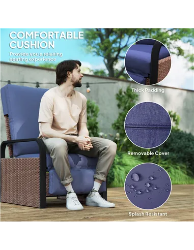 Outsunny 140° Reclining Rattan Armchair - Brown/Blue