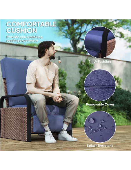 Outsunny 140° Reclining Rattan Armchair - Brown/Blue