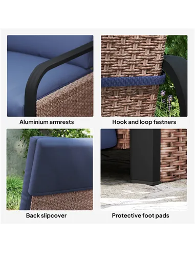 Outsunny 140° Reclining Rattan Armchair - Brown/Blue