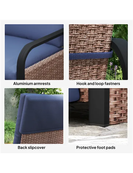 Outsunny 140° Reclining Rattan Armchair - Brown/Blue