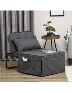 HOMCOM Fabric Sleeper Chair, Folding Chair Bed with Adjustable Backrest, Pillow, Side Pockets for Living Room, Charcoal Grey 2