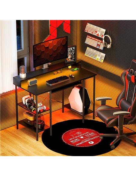 HOMCOM Computer Desk with LED Lights and Power Outlets, 120 x 55 cm Gaming Desk with Monitor Stand, Sliding Keyboard Tray and St