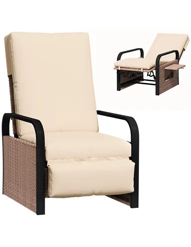 Outsunny 140° Reclining Rattan Armchair - Brown/Khaki