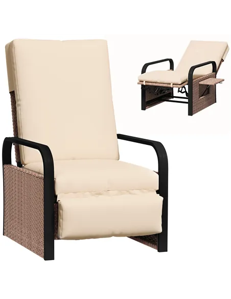 Outsunny 140° Reclining Rattan Armchair - Brown/Khaki