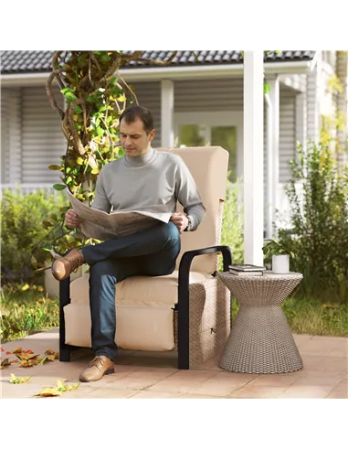 Outsunny 140° Reclining Rattan Armchair - Brown/Khaki
