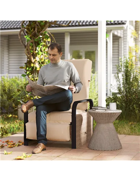 Outsunny 140° Reclining Rattan Armchair - Brown/Khaki