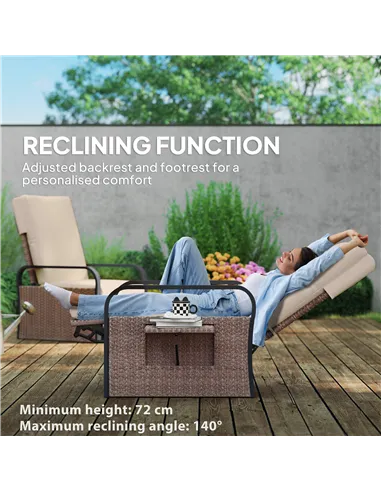 Outsunny 140° Reclining Rattan Armchair - Brown/Khaki