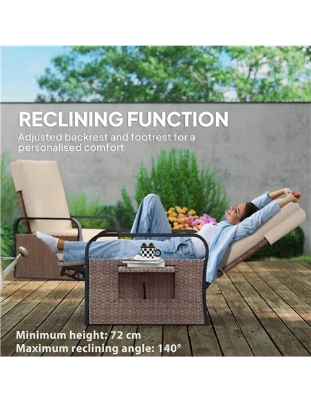 Outsunny 140° Reclining Rattan Armchair - Brown/Khaki