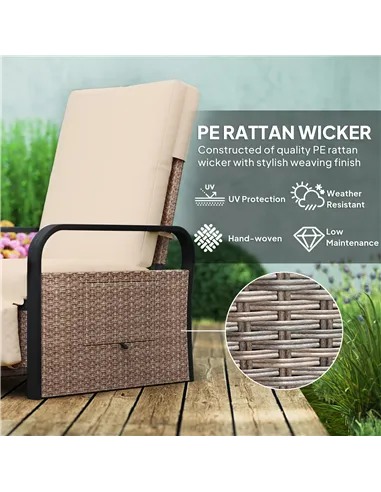Outsunny 140° Reclining Rattan Armchair - Brown/Khaki