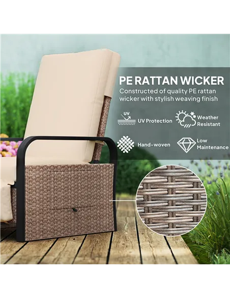 Outsunny 140° Reclining Rattan Armchair - Brown/Khaki