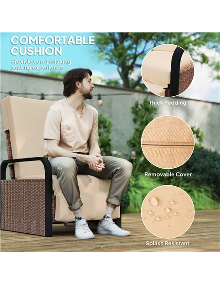 Outsunny 140° Reclining Rattan Armchair - Brown/Khaki