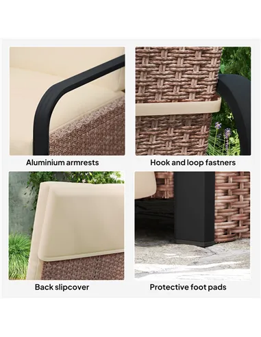 Outsunny 140° Reclining Rattan Armchair - Brown/Khaki