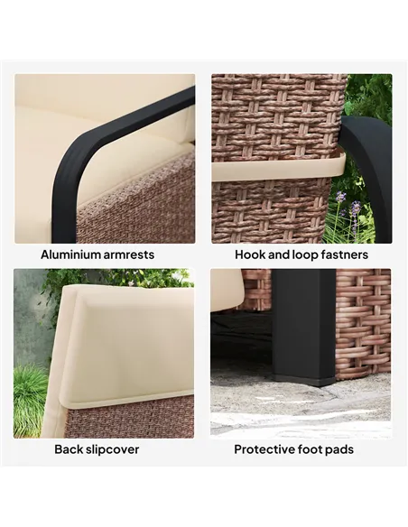 Outsunny 140° Reclining Rattan Armchair - Brown/Khaki