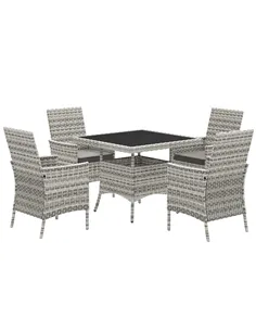 Outsunny Rattan Garden Furniture Set, Outdoor Dining Table and Chairs 4 Seater with Cushions, Square Tempered Glass Top, 4 Armch