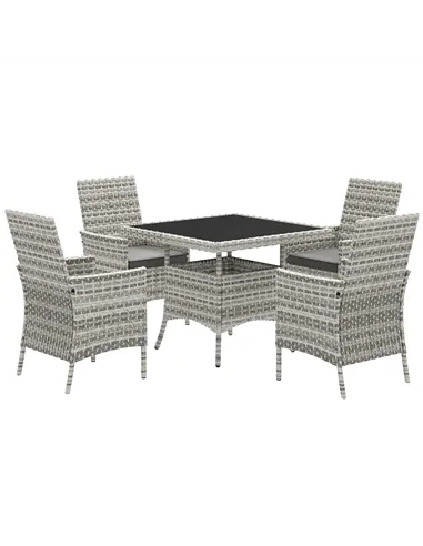 Outsunny Rattan Garden Furniture Set, Outdoor Dining Table and Chairs 4 Seater with Cushions, Square Tempered Glass Top, 4 Armch