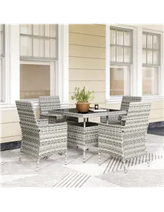 Outsunny Rattan Garden Furniture Set, Outdoor Dining Table and Chairs 4 Seater with Cushions, Square Tempered Glass Top, 4 Armch 2