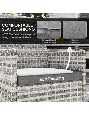 Outsunny Rattan Garden Furniture Set, Outdoor Dining Table and Chairs 4 Seater with Cushions, Square Tempered Glass Top, 4 Armch