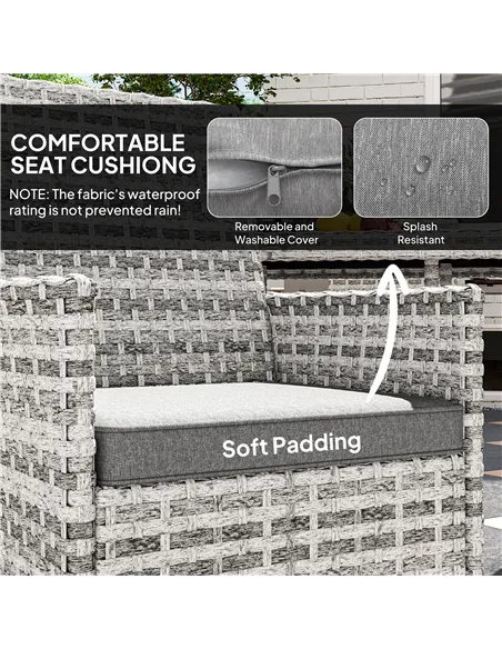 Outsunny Rattan Garden Furniture Set, Outdoor Dining Table and Chairs 4 Seater with Cushions, Square Tempered Glass Top, 4 Armch