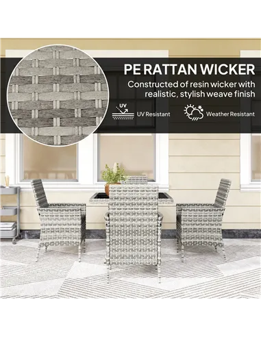 Outsunny Rattan Garden Furniture Set, Outdoor Dining Table and Chairs 4 Seater with Cushions, Square Tempered Glass Top, 4 Armch