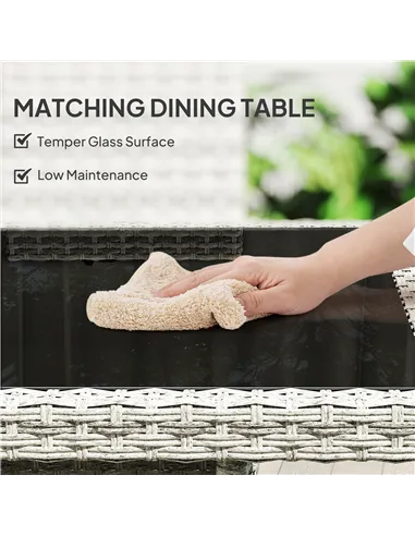 Outsunny Rattan Garden Furniture Set, Outdoor Dining Table and Chairs 4 Seater with Cushions, Square Tempered Glass Top, 4 Armch