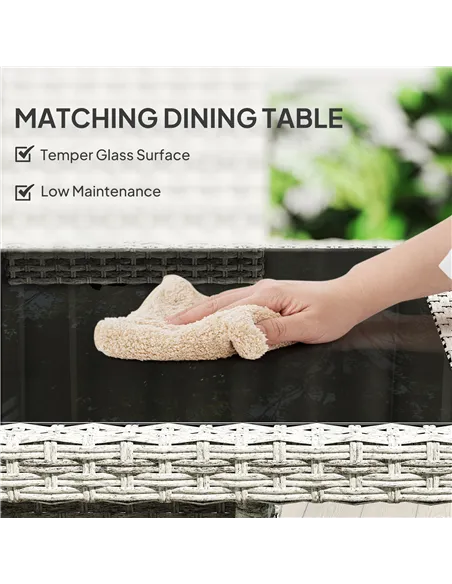 Outsunny Rattan Garden Furniture Set, Outdoor Dining Table and Chairs 4 Seater with Cushions, Square Tempered Glass Top, 4 Armch