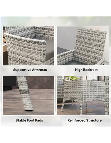 Outsunny Rattan Garden Furniture Set, Outdoor Dining Table and Chairs 4 Seater with Cushions, Square Tempered Glass Top, 4 Armch
