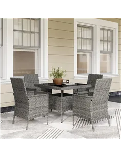 Outsunny Rattan Garden Furniture Set, Outdoor Dining Table and Chairs 4 Seater with Cushions, Square Tempered Glass Top, 4 Armch 2