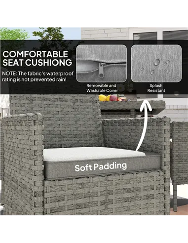 Outsunny Rattan Garden Furniture Set, Outdoor Dining Table and Chairs 4 Seater with Cushions, Square Tempered Glass Top, 4 Armch