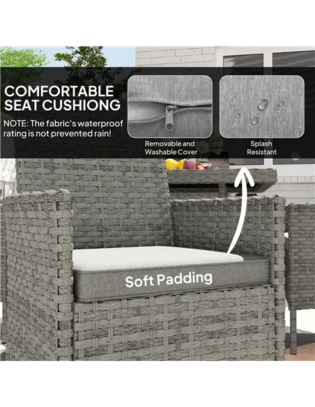 Outsunny Rattan Garden Furniture Set, Outdoor Dining Table and Chairs 4 Seater with Cushions, Square Tempered Glass Top, 4 Armch