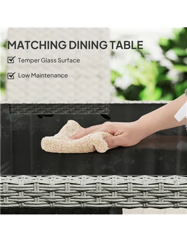 Outsunny Rattan Garden Furniture Set, Outdoor Dining Table and Chairs 4 Seater with Cushions, Square Tempered Glass Top, 4 Armch