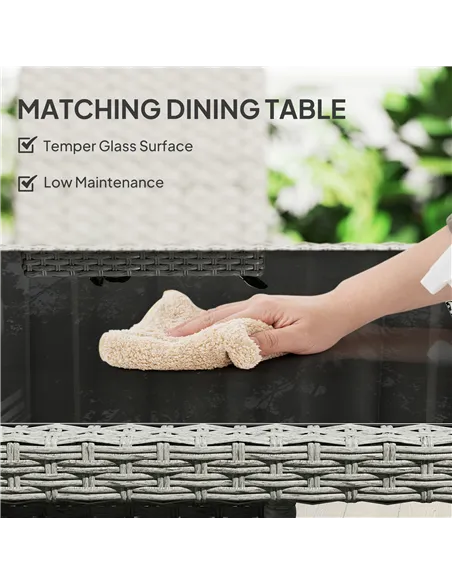 Outsunny Rattan Garden Furniture Set, Outdoor Dining Table and Chairs 4 Seater with Cushions, Square Tempered Glass Top, 4 Armch