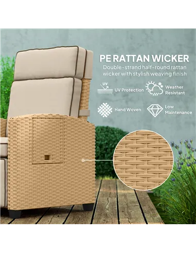 Outsunny 145° Reclining Rattan Armchair, with Footrest - Khaki/Beige