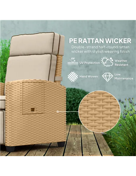 Outsunny 145° Reclining Rattan Armchair, with Footrest - Khaki/Beige