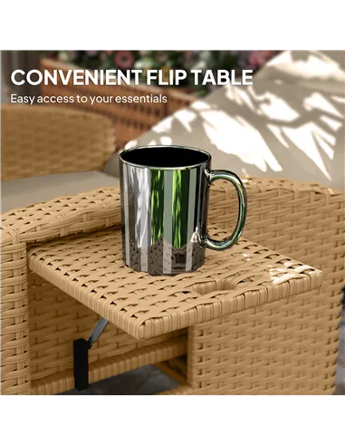 Outsunny 145° Reclining Rattan Armchair, with Footrest - Khaki/Beige