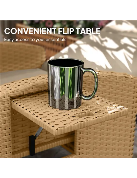 Outsunny 145° Reclining Rattan Armchair, with Footrest - Khaki/Beige